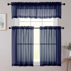 Navy Blue Kitchen Curtains 30 Inch Length Tier 2 PCS, Solid Soft Airy Half - Image 8