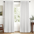 Topfinel Snow White 100% Blackout Linen Bedroom Curtains 90 Inch Length Back - Image 3