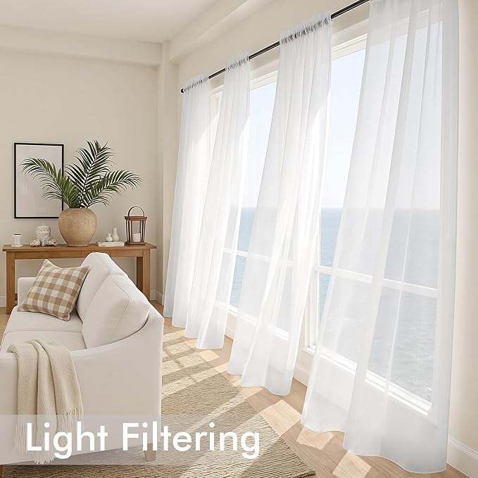 MIULEE White Sheer Curtains 80 Inches Long 4 Panels 42 x 80 Inches | Light - Image 4