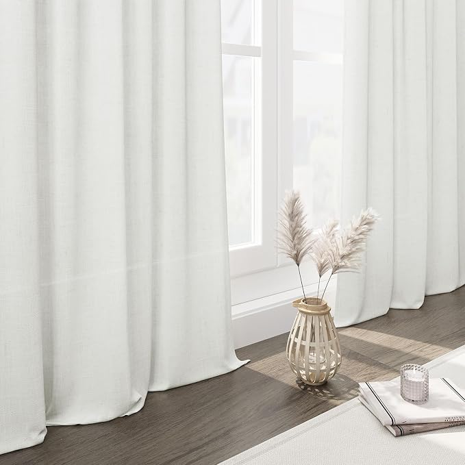 Ivory Linen Sheer Curtains 54 Inch Length 2 Panel Set Back Tab Rod Pocket Semi - Image 6