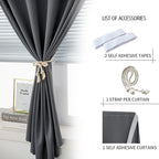 Thermal Blackout Curtains with Self Adhesive Tape No Rod No Drill Easy Install - Image 2