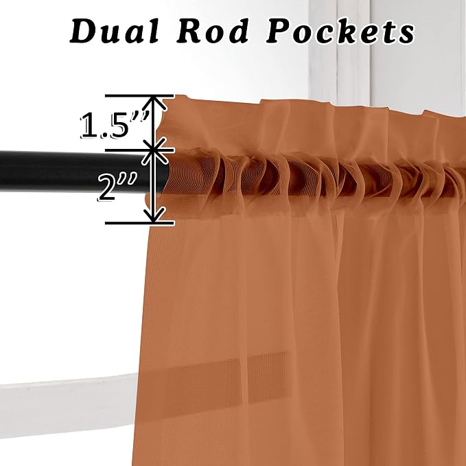 Sheer Orange Curtains 84 inch Length 2 Panels Set, Airy Soft-Touching Rod - Image 3