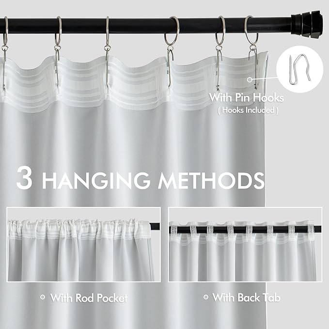 MIULEE Greyish White Back Tab Blackout Curtains 52x96 Inch Long 2 Panels | Rod - Image 3