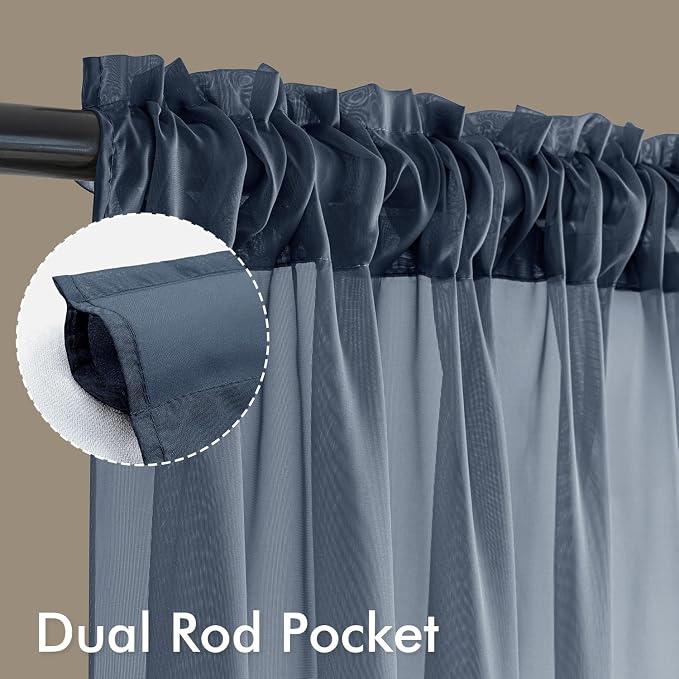 MIULEE Navy Blue Sheer Curtains 63 Inches Long 4 Panels 42 x 63 Inches | Light - Image 3