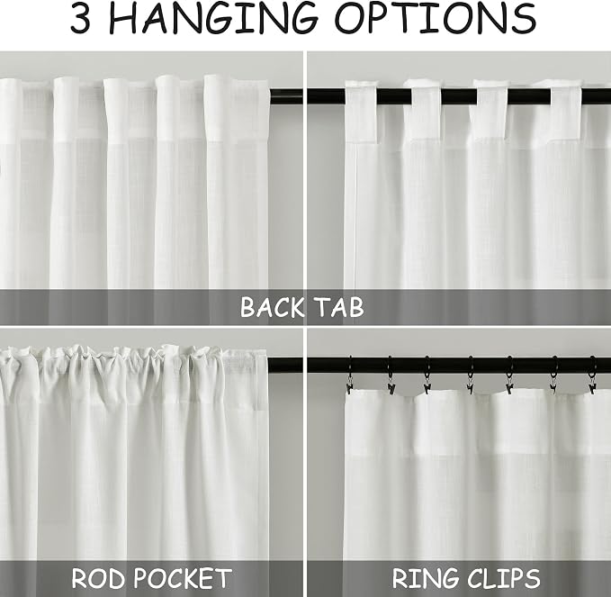 Ivory Linen Curtains 84 Inch Length 2 Panels Set - Image 3