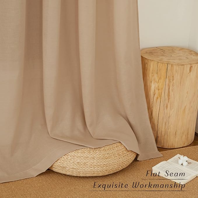 NICETOWN Camel Linen Window Curtains 84 inches Long, Grommet Thick Flax - Image 7