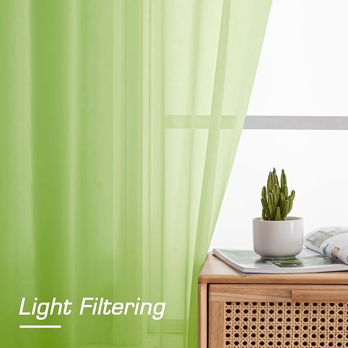 Lime Sheer Curtains for Bedroom Living Room 90 Inches Long, Elegant Solid Light - Image 4