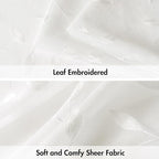 MIULEE Ivory Sheer Curtains 2 Panels Embroidered Leaf Patterned, W52 x L96 | - Image 4