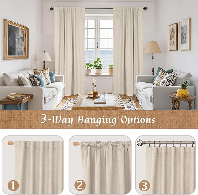 Oatmeal 100% Blackout Linen Curtains 84 Inch - Image 9