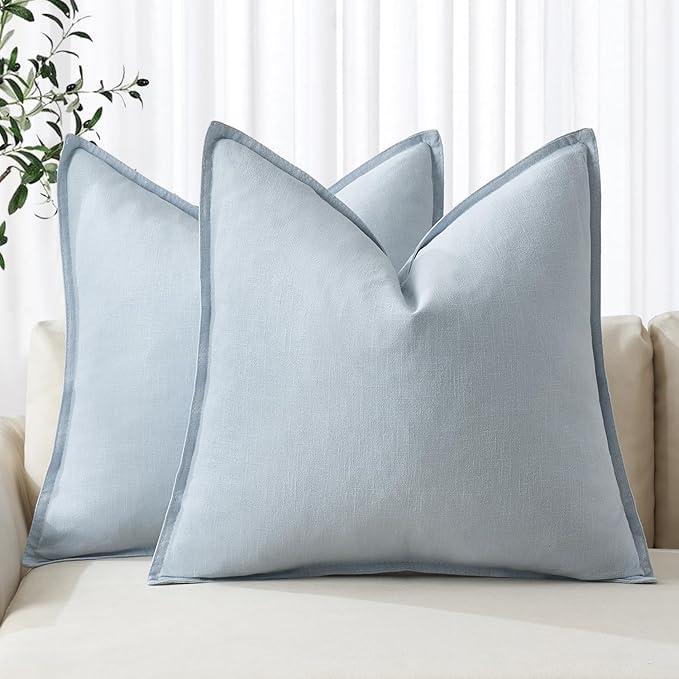MIULEE Decorative Linen Euro Sham Pillow Covers 24x24 Light Blue | Boho by MIULEE