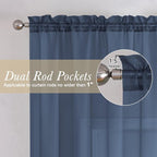 Navy Blue Sheer Curtains 90 Inches Long 2 Panels, Light Filtering Voile Airy - Image 5