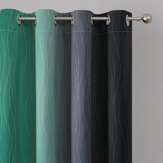 Black and Green Ombre Blackout Curtains 102 Inches Long | Curtains - Image 4