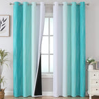 Teal and Grayish White Ombre Blackout Curtains Living Room 102 Inches Long | by ESTELARTEXTILER