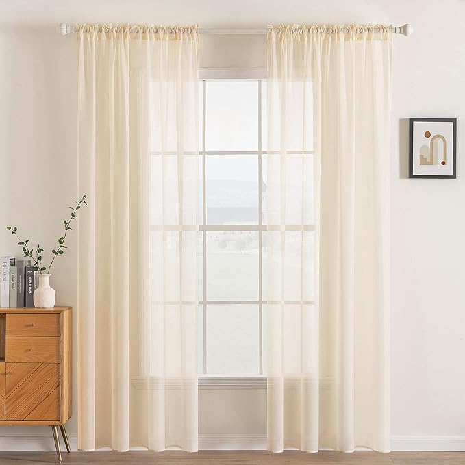 MIULEE Cream Beige Sheer Curtains 38 X 72 Inches, 2 Panels | Sheer Window by MIULEE
