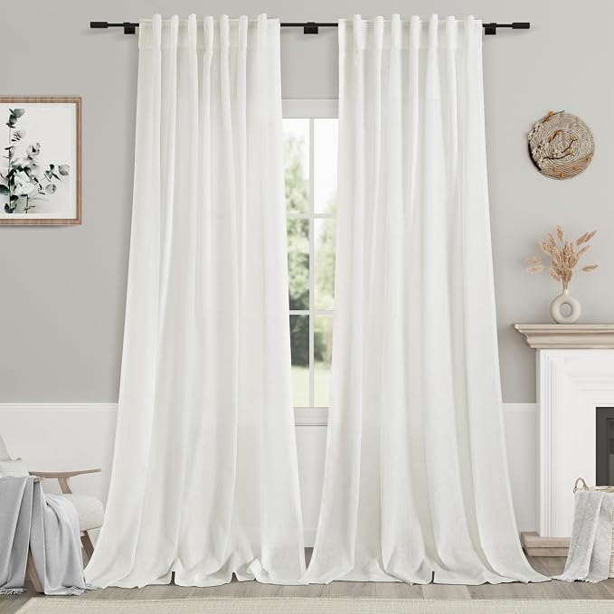 Ivory Linen Curtains 108 Inches Long 2 Panels Back Tab Pocket Modern Farmhouse by Nanspring