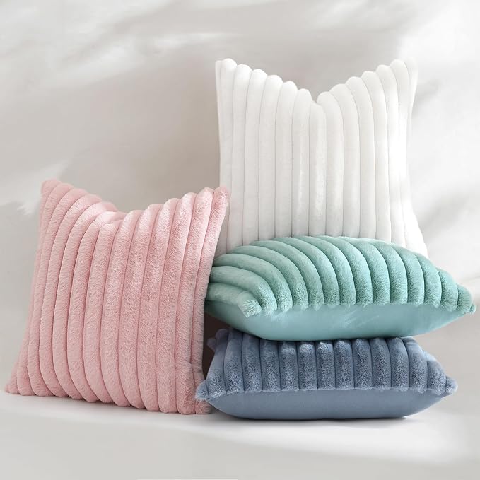 decorUhome Fall Faux Fur Throw Pillow Covers 18x18 Set of 2 Aqua | Decorative - Image 5