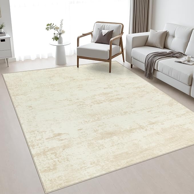 Area Rug Living Room: 5x5 Modern Washable Indoor Soft Carpet Beige | by FXRHLP