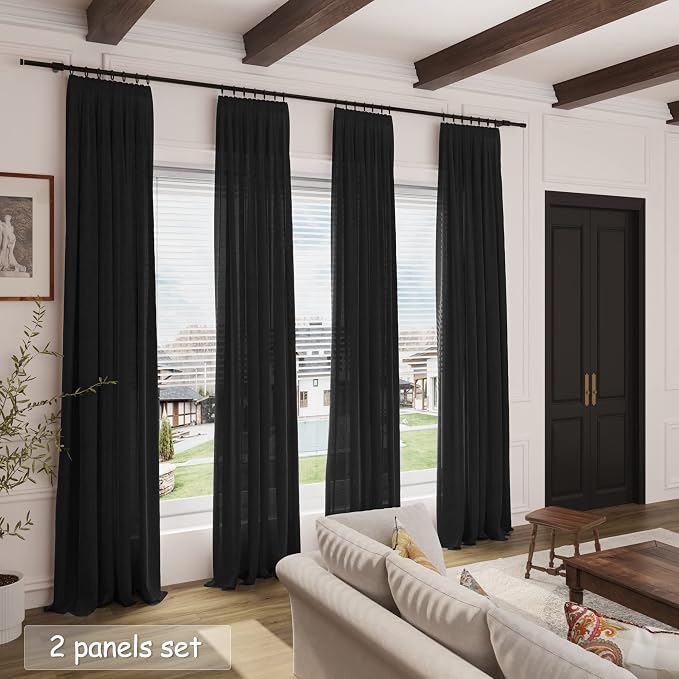 Black Linen Curtains 120 inch Extra Long - Image 7