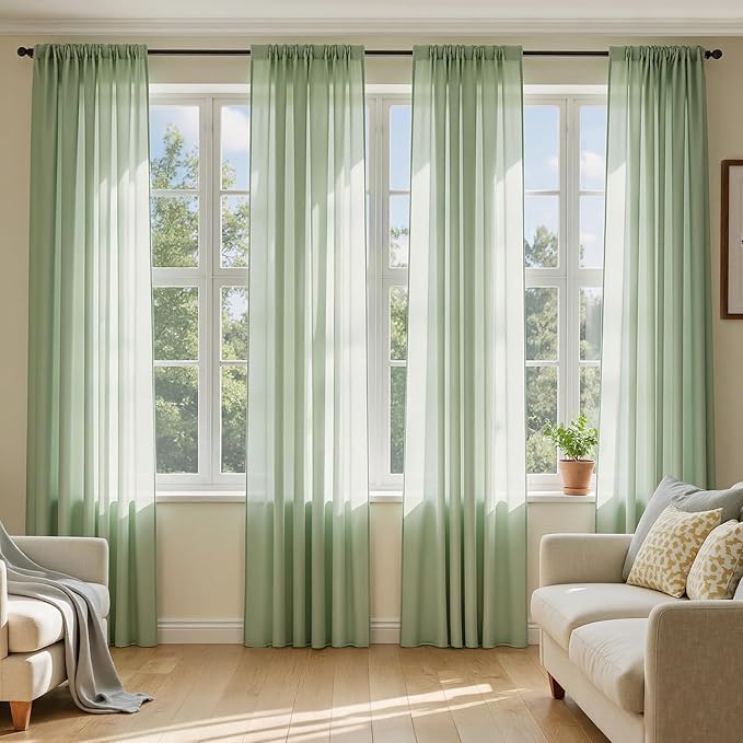 MIULEE Sage Green Sheer Curtains 72 Inches Long 4 Panels 54 x 72 Inches | Light by MIULEE