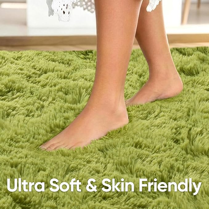 2x3 Green Fluffy Soft Area Rug Non-Slip - Image 5