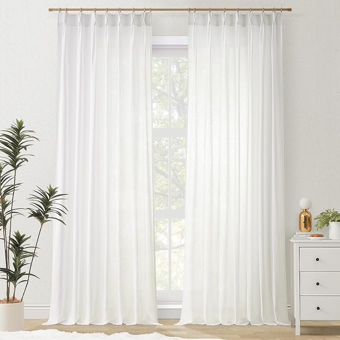 Topfinel White Pinch Pleated Linen Curtains 84 Inch Length 1 Panels - Image 9