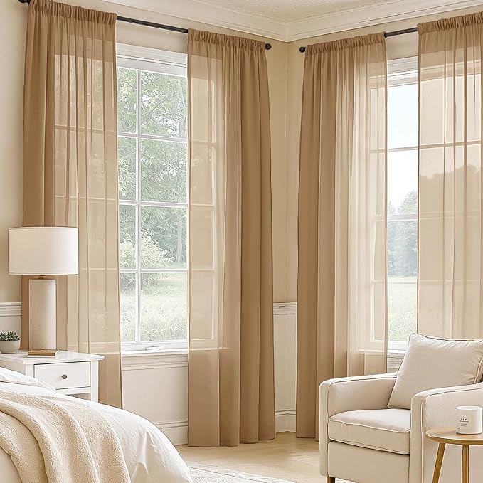 MIULEE Brown Sheer Curtains 72 Inches Long 4 Panels 54 x 72 Inches | Light - Image 2