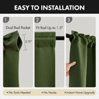 MIULEE Olive Green Blackout Curtains 4 Panels Set 72 Inch Length Bedroom | - Image 7