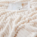 Cream White Throw Blanket for Couch Sofa 50x70 inches Striped Design | Fleece - Image 5