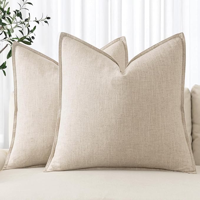 MIULEE Decorative Linen Euro Sham Pillow Covers 28x28 Inch Natural Beige | Boho by MIULEE