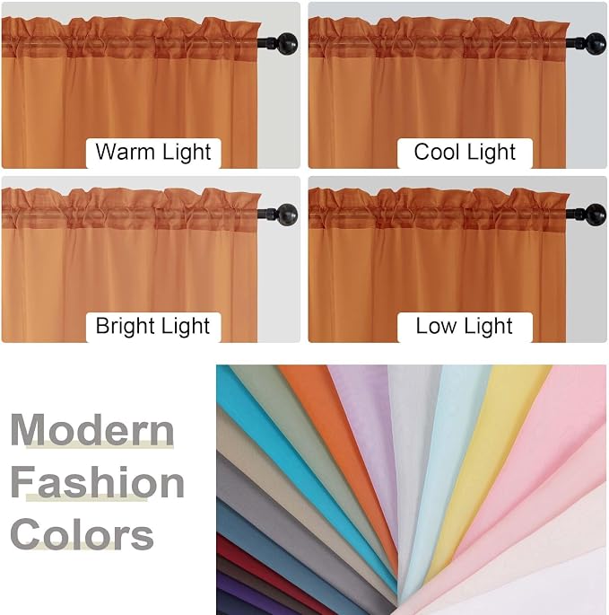 Orange Sheer Curtains for Bedroom Living Room 45 Inch Length 2 Panels, Soft - Image 7