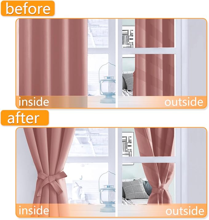 Blackout Curtains for Bedroom, 52 x 63 Inches Length, Dusty Rose | Thermal - Image 4