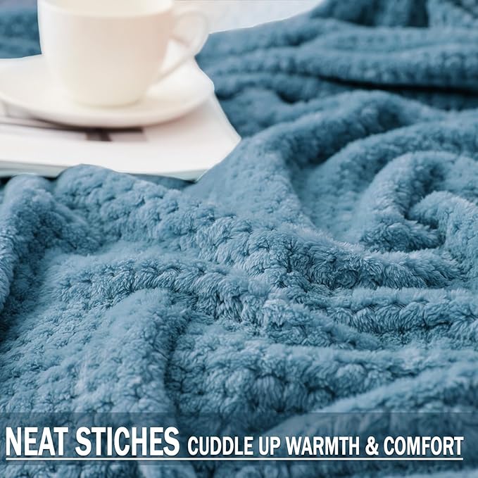 Exclusivo Mezcla Soft Waffle Fleece Bed Blanket King Size, Slate Blue | - Image 5