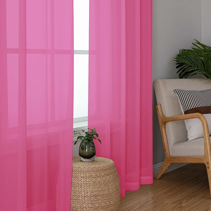 Hot Pink Sheer Curtains for Bedroom Living Room 90 Inches Long, Elegant Solid - Image 3