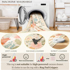 RELEANY Floral Washable Square 8ft Area Rug Beige/White/Orange | Flower Carpet - Image 4