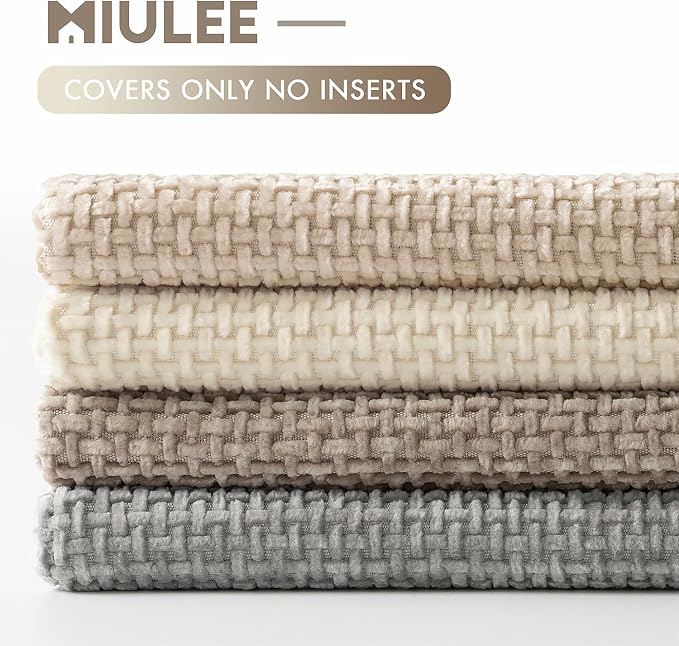 MIULEE Decorative Chenille Pillow Covers Neutral Beige 18x18 Pack of 4 | Modern - Image 6