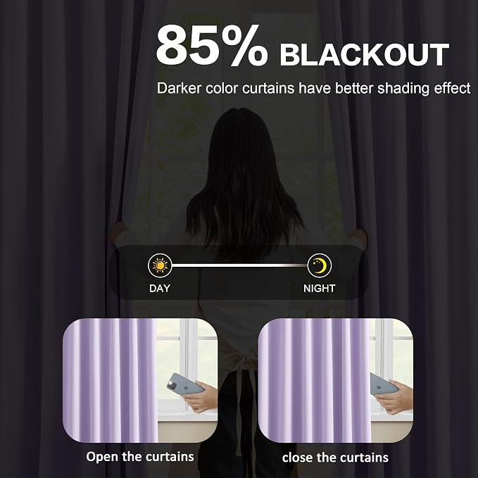 Lilac Blackout Curtain Drapes Pleated - Image 3