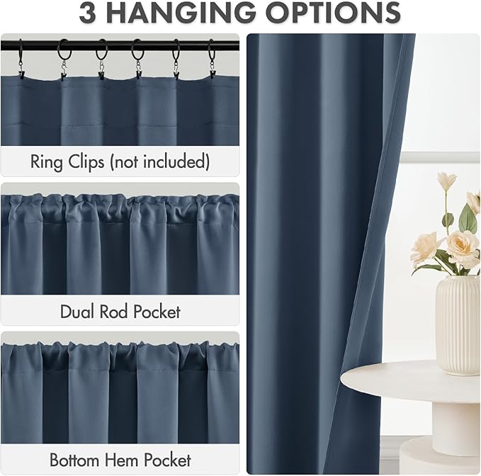 MIULEE 4 Panel Set Short Bedroom Blackout Curtains 54 Inch Long Stone Blue | - Image 2