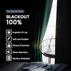 SimpleHome Dark Green 100% Blackout Curtains Room Darkening Living Room 36 | - Image 3