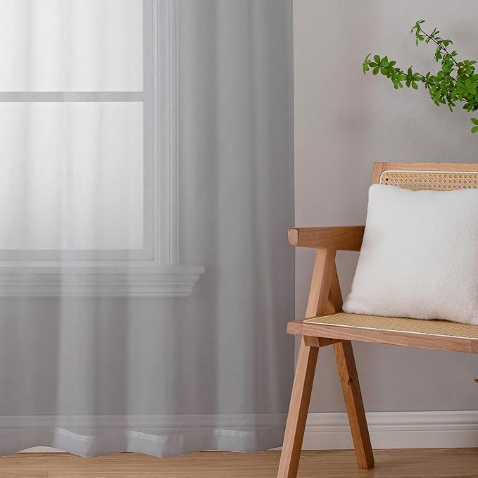 Light Grey Sheer Curtains 96 Inches Long 2 Panels, Light Filtering Voile Airy - Image 6