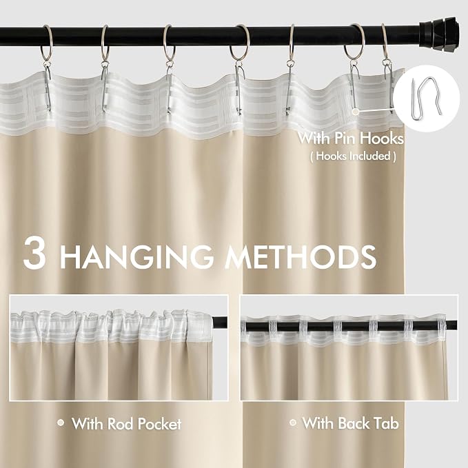 MIULEE Cream Beige Back Tab Blackout Curtains 52x98 Inch Length 2 Panel Set | - Image 3