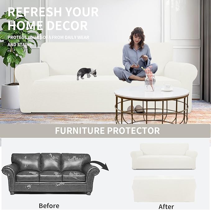 Easy-Going Stretch Oversized Sofa Couch Slipcover Washable Cream | 1-Piece - Image 5