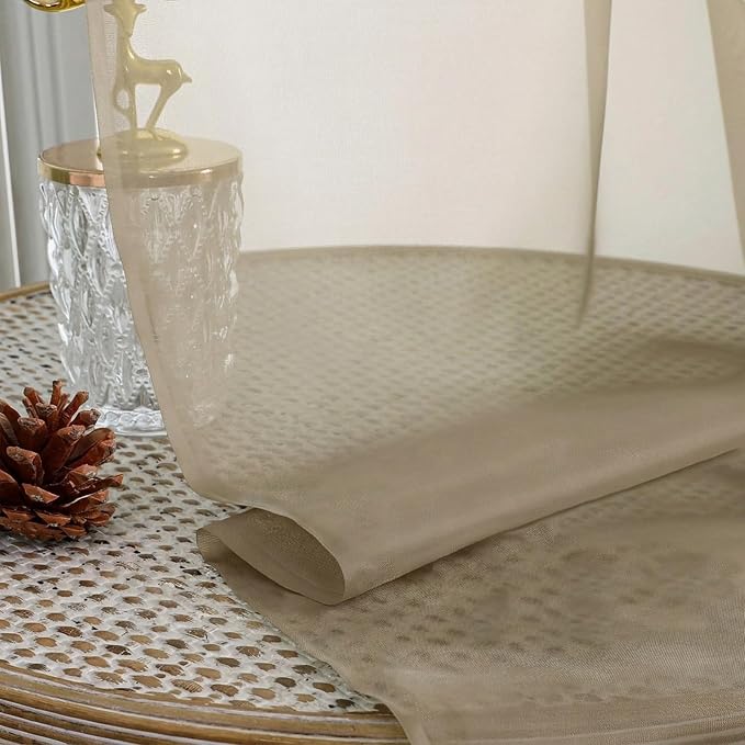 Taupe Sheer Curtains 63 Inches Long 2 Panels Set, Light Filtering Sheer Curtains - Image 4
