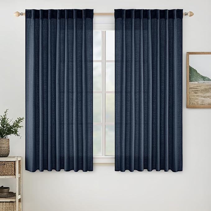 MIULEE Navy Blue Linen Curtains 52x54 Inch 2 Panels by MIULEE