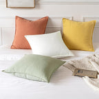 MIULEE Decorative Linen Euro Sham Pillow Covers 24x24 Yellow | Boho Farmhouse​ - Image 5