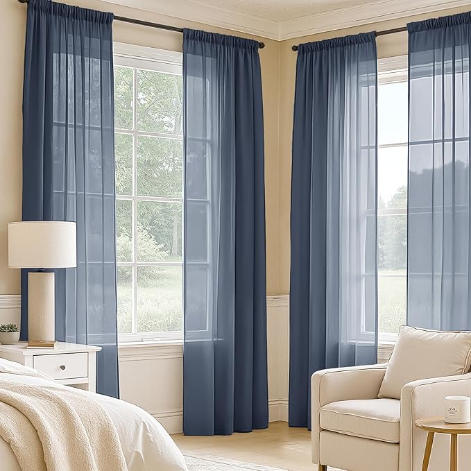 MIULEE Navy Blue Sheer Curtains 90 Inches Long 4 Panels 42 x 90 Inches | Light - Image 2