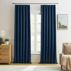 Navy Blue Blackout Pleated Curtains by KEQIAOSUOCAI