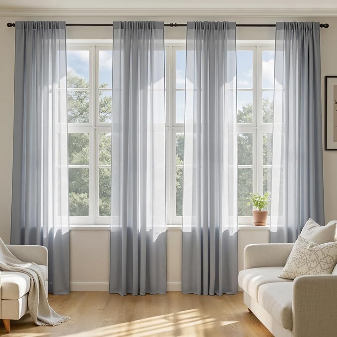 MIULEE Dark Grey Sheer Curtains 72 Inches Long 4 Panels 54 x 72 Inches | Light by MIULEE