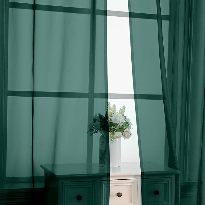Hunter Green Sheer Curtains 96 Inches Long 2 Panels - Image 4