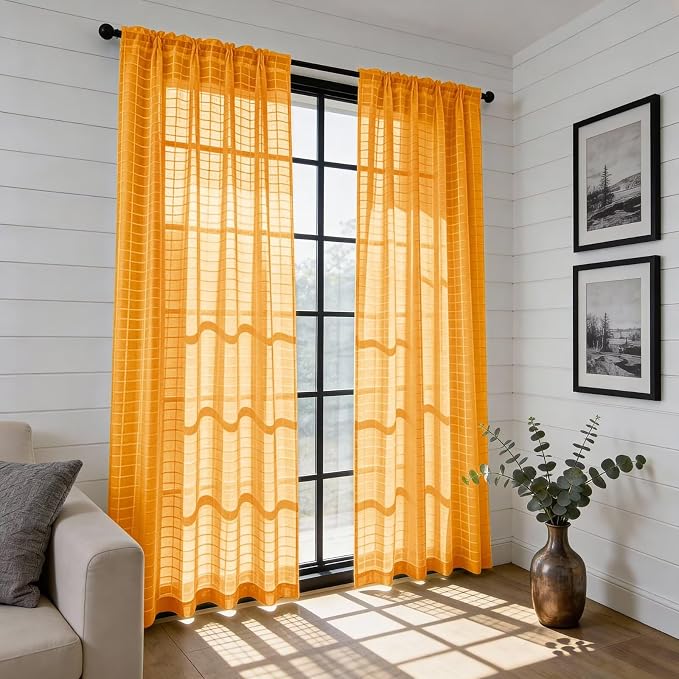SpaceDresser Check Sheer Curtains 108 Inches Long - Image 6