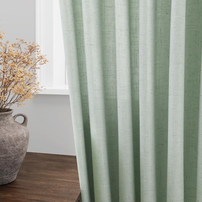 Aqua Green Linen Curtains 52x72 Inch 2 Panels | Semi Sheer Light Filtering - Image 4